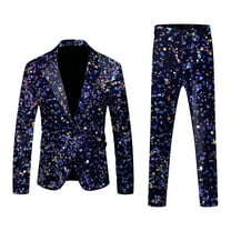 GHSOHS 80S Outfit for Men Suits for Men Men's Carnival 2 Pieces Suit Gradient Sequins Lapel Button Tuxedo Suit Long Sleeved Suit Funny Printed Casual Business Blazer Jacket Pants Set Sweatsuits