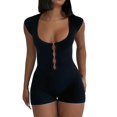 thumbnail image 1 of GHSOHS Black Bodysuits for Women Casual Short Sleeve Round Neck Hollow Out Body Suits Stretch Shorts Jumpsuit Club Party Romper Tops, 1 of 8