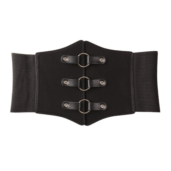 GHSOHS Black Corset Belts for Women Retro Leather Waspie Wide Belt for Dresses Waistband Vintage Nylon Elastic Waist Belts Stretchy Waist Seal