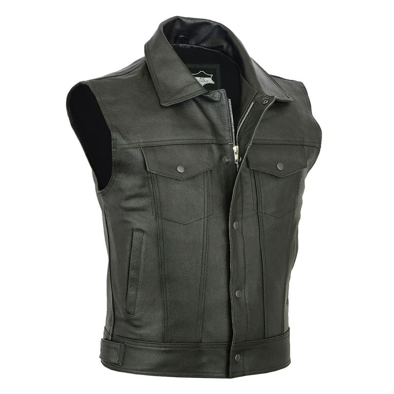 GHSOHS Black Motorcycle Leather Vest for Men Punk Fashion Turn Down Collar Sleeveless Club Vest Riding Biker Vests Coat Jacket gifts for men M