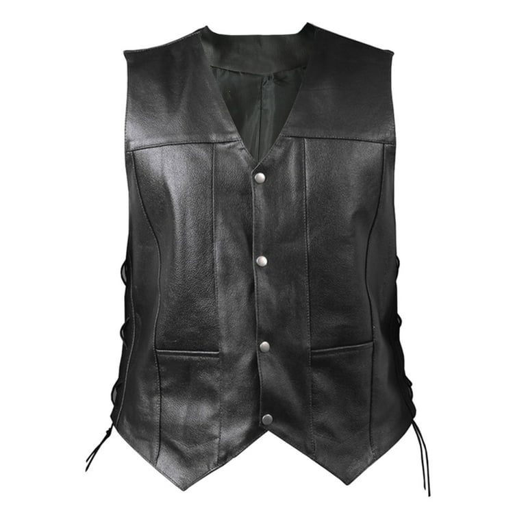 GHSOHS Black Motorcycle Leather Vest for Men Retro Fashion Casual
