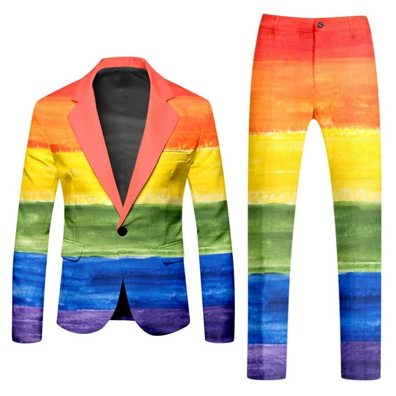 GHSOHS Black Suit Jacket Suits for Men Men's Rainbow 2 Piece Suits Printed Button Dress Suit Light Business Coat and Pants Two Piece Suit Blazer Jacket Pants Set Tuxedo Suit Jogging Suits
