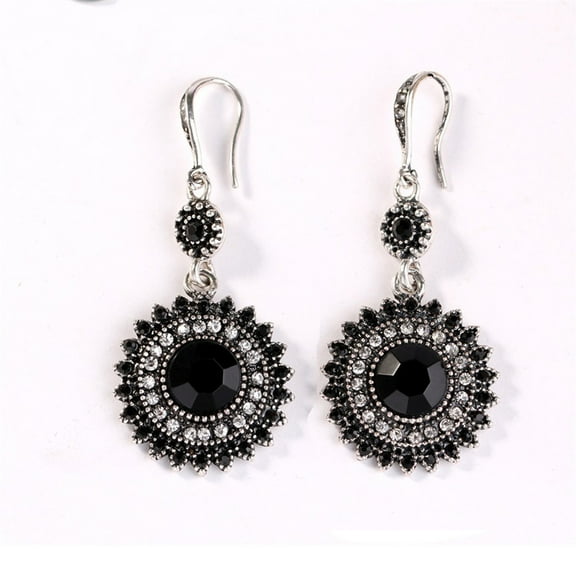 GHSOHS Bohemian Black Rhinestone Dangle Earrings for Women Ethnic Fashion Jewelry Shiny Diamond Geometric Earrings Gift
