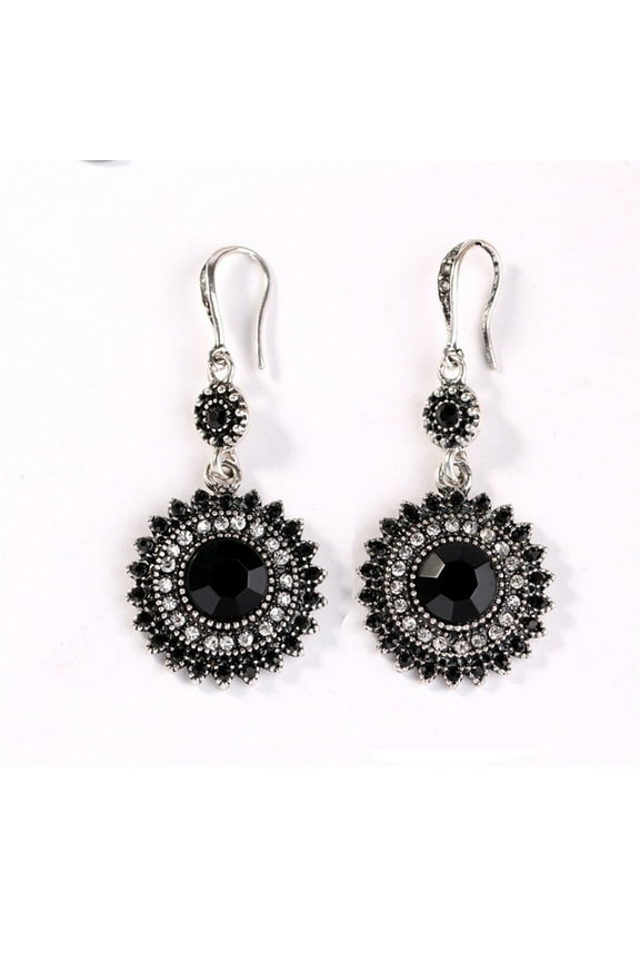 Bohemian Black Rhinestone Dangle Earrings for Women Ethnic Fashion Jewelry Shiny Diamond Geometric Earrings Gift