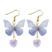 GHSOHS Boho Fashion Peach Heart Purple Butterfly Earrings for Women Sweet Cute Long Tassel Dangle Earrings Party Jewelry Gift