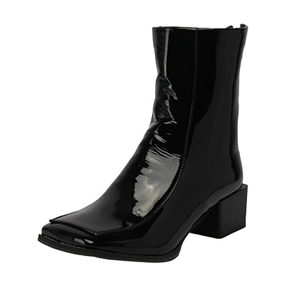 GHSOHS Boots for Women Riding Boots Ankle Booties Shoes Black Combat Boots Women Fall/Winter New Korean Short Boot PU Leather Square Head Thick Heels Back Zipper Leather Shoes Rain Boots ,Size 41