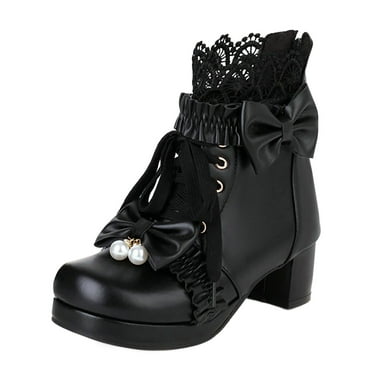 GHSOHS Boots for Women Square Toe Boots Ankle Booties Shoes Booties Women Winter Short Boot Front Lace Up Ankle Boot Black Boot Lolita Shoes Western Cowgirl Boots Rain Boots Comfort Booties,Size 42