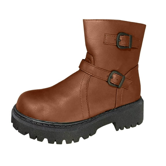 GHSOHS Boots for Women Waterproof Boots Ankle Boots Shoes Womens Brown Boots Ankle Boot Boots Riding Boots for Women Square Heels Zipper Short Booties Round Toe Shoes Western Cowgirl Boots,Size 38