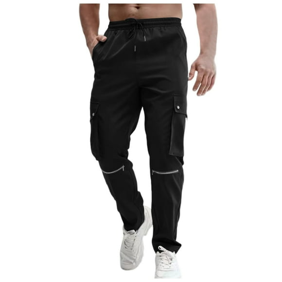 GHSOHS Cargo Pants for Men Comfort Men's Pants Black Sweatpants Hot Weather Work Pants Cargo Pants Multiple Zipper Pockets Woven Trousers Summer Breathable Sports Pants Work Pants for Men,L