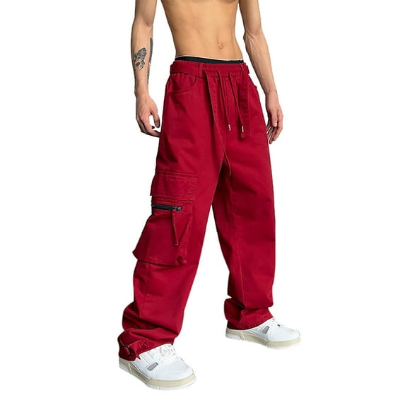 GHSOHS Cargo Pants for Men Outdoor Mens Cargo Pants Baggy Red Trousers Sweatpants Cargo Pants Hip Hop Cargo Pants High Street Vintage Loose Straight Leg Wide Leg Casual Pants Baggy Black Jeans M,3XL