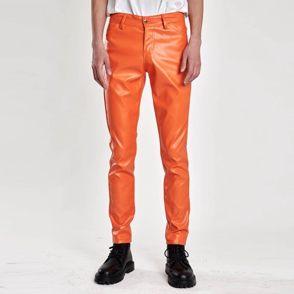 GHSOHS Cargo Pants for Men Travel Pants for Men Orange Sweatpants Trousers Slim Pants Leather Pants with Plush Leggings Elastic Trendy Motorcycle Leather Pants Big and Tall Pants for Men,L