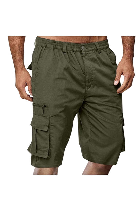 Cargo Shorts for Men Summer Zipper Fly Casual Shorts Cropped Pants Lightweight Work Long Shorts Big and Tall Cargo Shorts with Multi Pockets,Army Green XL