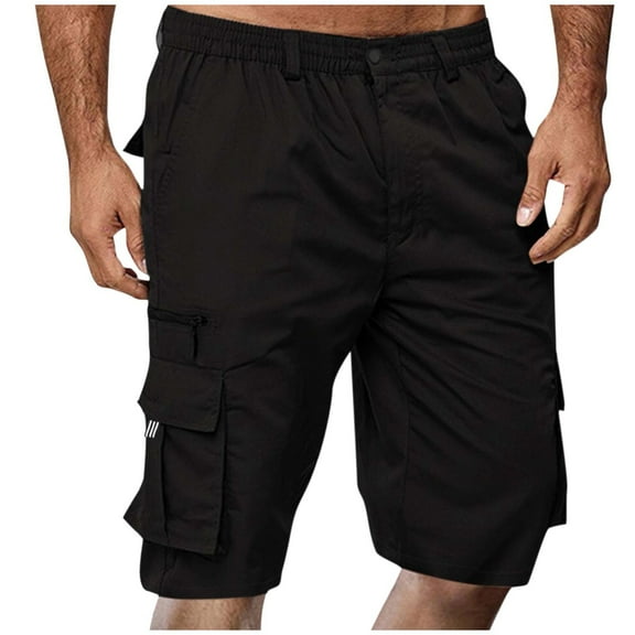GHSOHS Cargo Shorts for Men Summer Zipper Fly Casual Shorts Cropped Pants Lightweight Work Long Shorts Big and Tall Cargo Shorts with Multi Pockets,Black 3XL