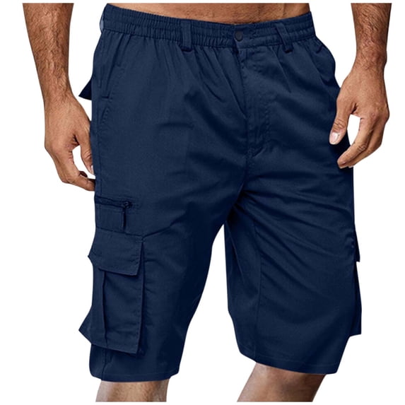 GHSOHS Cargo Shorts for Men Summer Zipper Fly Casual Shorts Cropped Pants Lightweight Work Long Shorts Big and Tall Cargo Shorts with Multi Pockets,Navy L