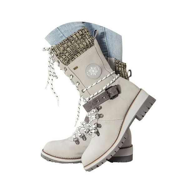 GHSOHS Cowboy Boots for Women Ankle Booties Cowboy Boots Black Boots Knee High Boots Women's Belt Woolen Square Heel Lace Up Mid Tube Boots Comfort Rain Boots Dress Shoes Shoes Snow Boots,Size 40