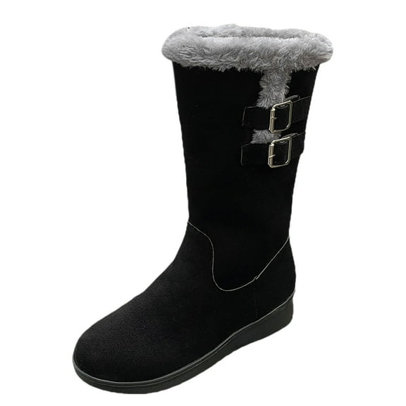 GHSOHS Cowboy Boots for Women Ankle Booties Boots for Women Flock Winter Keep Warm Thick Sole Square Heels Zipper Snow Mid Booties Round Toe Shoes Rain Boots Dress Shoes Riding Boots,Size 41