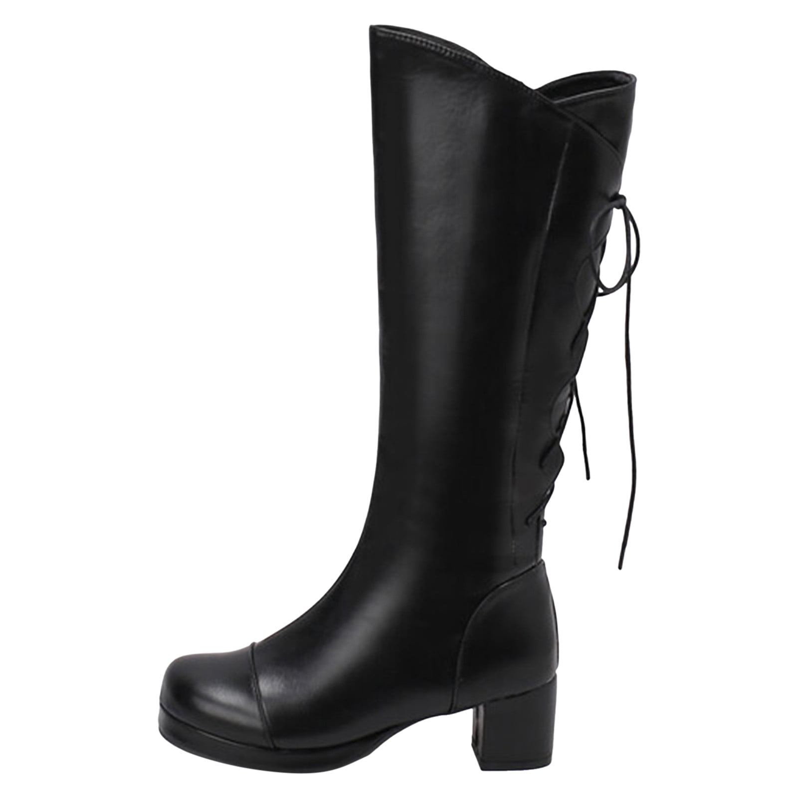 Women's Knee High Boots Wide Calf - Faux Leather Square Toe Boots With Side Zipper - View #8