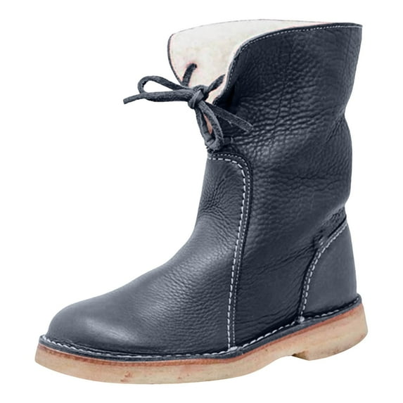 GHSOHS Cowboy Boots for Women Lace Up Boots Ankle Boots Shoes Short Boot Women Flat Heel Round Toe Casual Boots for Fall Winter Front Lace Up Low Cut Women's Flat Large Size Winter Snow Boots,Size 43