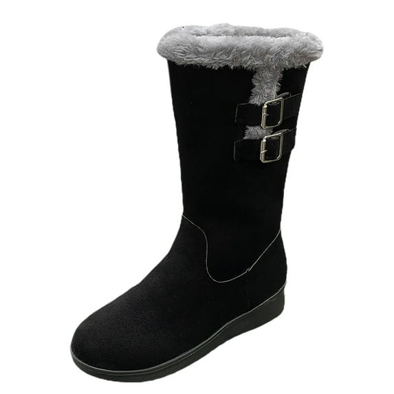 GHSOHS Cowboy Boots for Women Thigh High Boots Black Ankle Boots Flock Winter Keep Warm Thick Sole Square Heels Zipper Snow Mid Booties Round Toe Shoes Rain Boots Dress Shoes Western Boots,Size 40