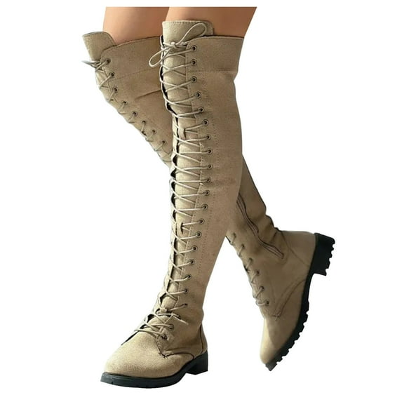 GHSOHS Cowboy Boots for Women Thigh High Boots Winter Shoes Black Boots Lace Up Over The Knee Boots Round Toe Low Heel Side Zipper Long Boots Shoes Comfort Rain Boots Dress Shoes Combat Boots,Size 35