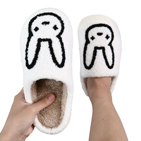 GHSOHS Cute Bunny House Slippers for Women Indoor Outdoor Warm Flat Bottom Home Shoes Kawaii Rabbit Cartoon Comfy Soft Fuzzy Slippers
