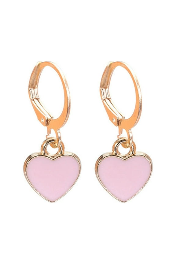 Cute Trendy Love Heart Dangle Earrings for Women Sweet Pink Pendant Hoop Earrings Party Jewelry Birthday Valentines Day Gift Pink