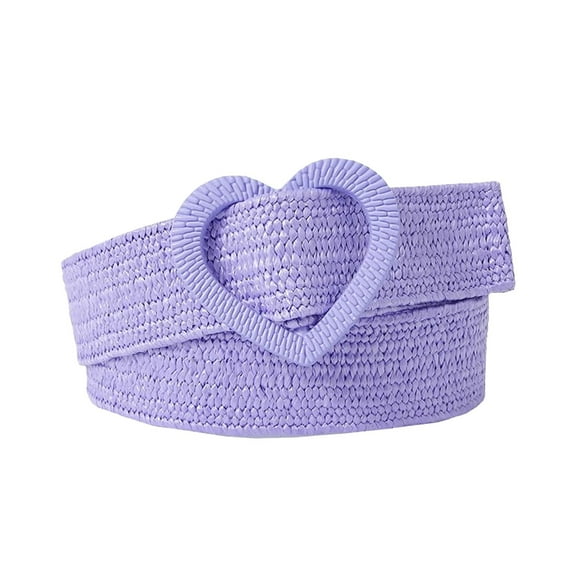 GHSOHS Elastic Belts for Women Wide Stretch Straw Woven Braided Belts Heart Buckle Bohemian Dress Belt for Pants Jeans Purple Waistband
