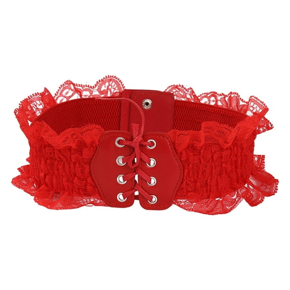 GHSOHS Elastic Stretch Corset Belts for Women Vintage Floral Lace Waist Belt Lace-up Waspie Belts for Dresses Jeans Shirts Stretchy Waistband