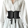 thumbnail image 1 of GHSOHS Elastic Wide Belts for Women Lace-up Tied Corset Belts for Dresses Retro Stretchy Bow Waist Belt Leather Canvas Adjustable Waistband Black, 1 of 7