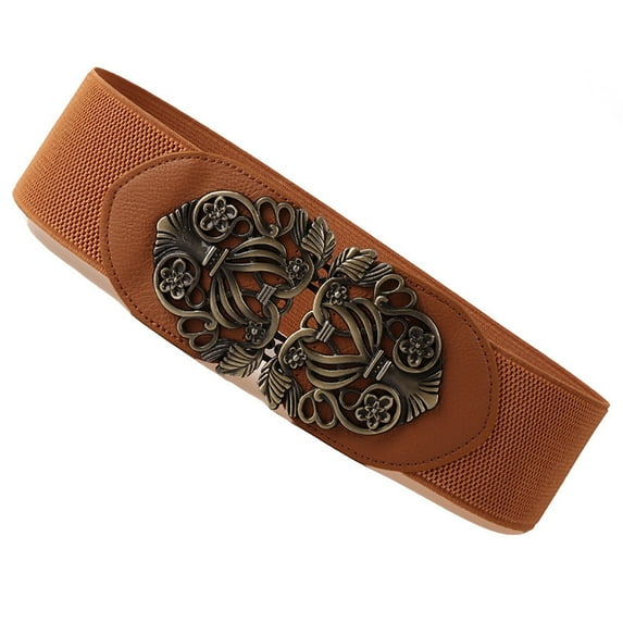 GHSOHS Elastic Wide Belts for Women Vintage Adjustable Stretchy Waist Belts for Jeans Pants Dresses Carved Buckle Corset Belt 2.36 inch Waistband