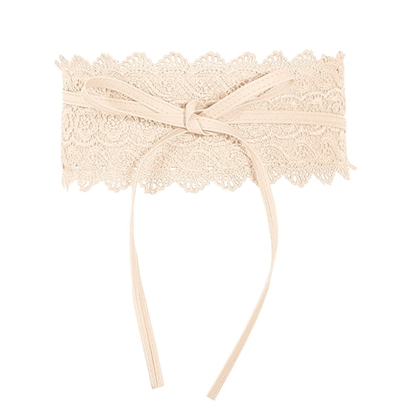 GHSOHS Elegant Lace Belts for Women Hollow Out Leather Lace Wrap Around Obi Belt Boho Waistband Elastic Wide Belts for Dresses Jeans Beige