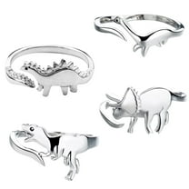 GHSOHS Fashion Jewelry Rings for Women Non Tarnish Gold Rings Silicone Ring Metal Dinosaur Ring Cute Open Geometric Animal Ring Japanese Korean Jewelry (4 Rings In A Pack) Finger Ring Valentines Gift