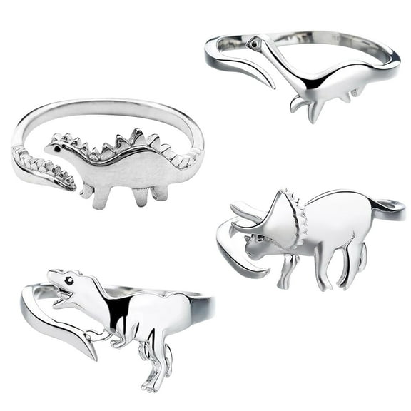 GHSOHS Fashion Jewelry Rings for Women Non Tarnish Gold Rings Silicone Ring Metal Dinosaur Ring Cute Open Geometric Animal Ring Japanese Korean Jewelry (4 Rings In A Pack) Finger Ring Valentines Gift
