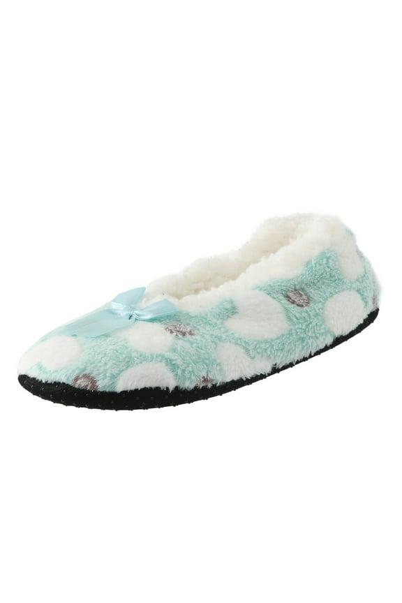 Fuzzy Slippers for Women Closed Back Balle Flat Loafer Slippers Cute Bow Comfort Soft Cotton Velvet Floor Socks Home Shoes