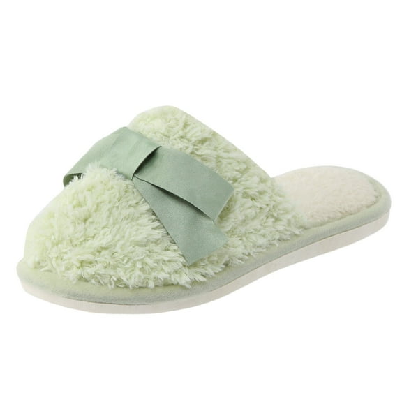 GHSOHS Fuzzy Slippers for Women Indoor Outdoor Sweet Cute Bow Cotton House Slippers Comfort Warm Non Slip Flat Bottom Home Shoes