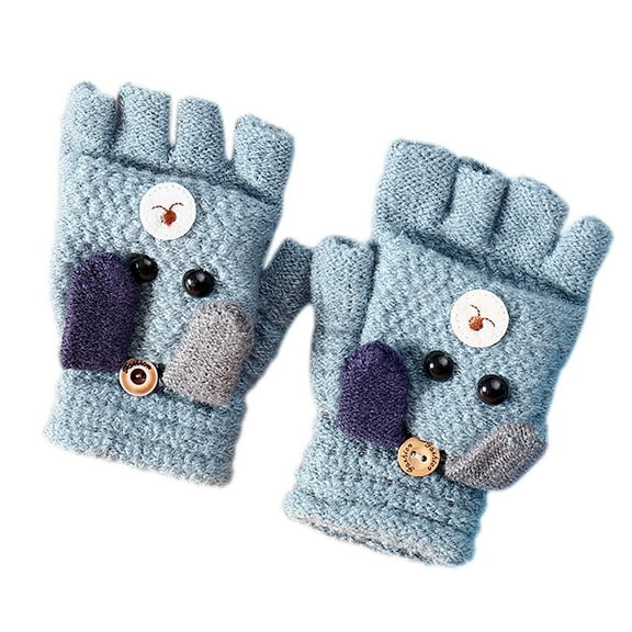 GHSOHS Gloves Boys and Girls Points Refers To In The Fall and Winter Of Knitted Gloves Pupils Write Cartoon Children Warm Warm Gloves Thermal Gloves Men Light Blue Finger Gloves Mittens