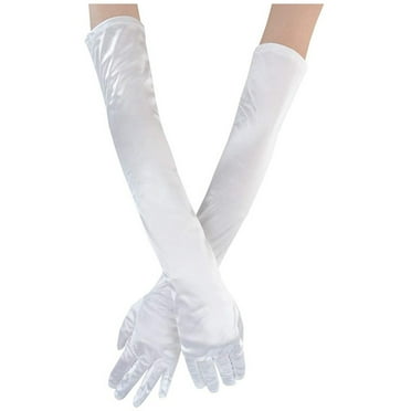 GHSOHS Gloves Long Opera Party Gloves for Women 1920s Satin Gloves Elbow Length Bridal Evening Dress Prom Party Finger Gloves Long Mittens Fingerless Gloves White Finger Gloves Mittens