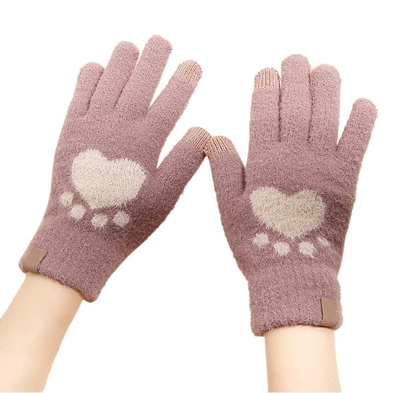 GHSOHS Gloves Winter Gloves for Women Men Double Fleece Jacquard Touchscreen Gloves Elastic Warm Knit Wool Texting Finger Gloves Cold Weather Mittens Work Gloves Pink Finger Gloves Mittens