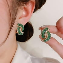GHSOHS Gold Hoop Earrings Green Earrings Curved Green Earrings Sparkling CZ Earrings Women's Jewelry Gift Gold Hoop Earrings Gold Fashion Earings Ear Ring