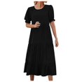 thumbnail image 1 of GHSOHS Graduation Dress Trendy Beach Wedding Dress Womens Summer Ruffle Puff Sleeve High Waist Midi Casual Boho Dress Party Dresses Work Vacation Casual Dress Young Adult Dresses Black Womens Sp,S, 1 of 5