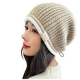 thumbnail image 1 of GHSOHS Hat Cowboy Hat Silk Bonnet Beanie Women Casual Drawstring Knitted Pile Hat Fall Winter Large Head Circumference Show Face Small Wool Pullover Hat Wrapped Head Cold Hat Khaki Bucket Hats, 1 of 9