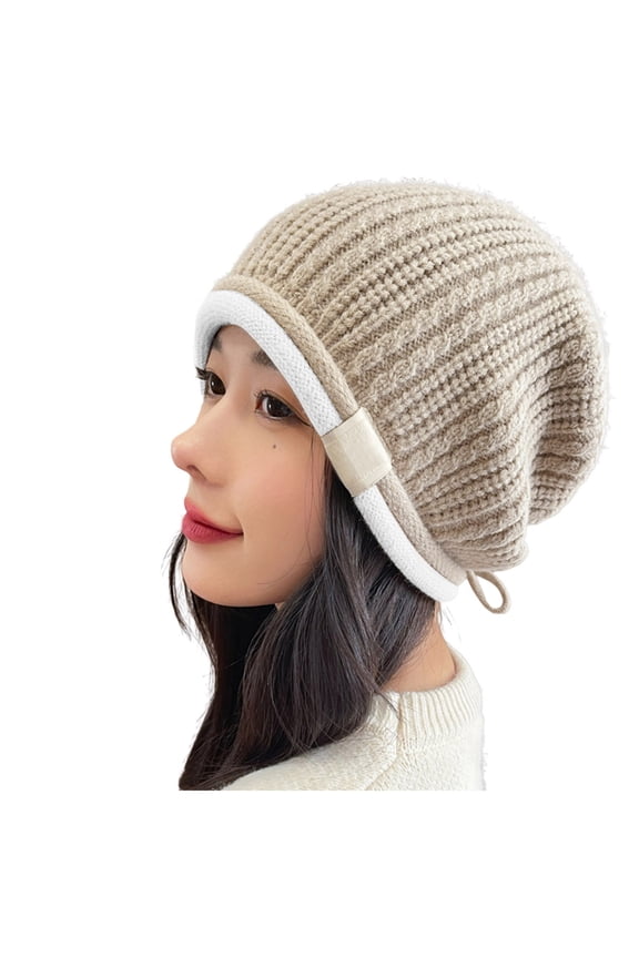 Hat Cowboy Hat Silk Bonnet Beanie Women Casual Drawstring Knitted Pile Hat Fall Winter Large Head Circumference Show Face Small Wool Pullover Hat Wrapped Head Cold Hat Khaki Bucket Hats