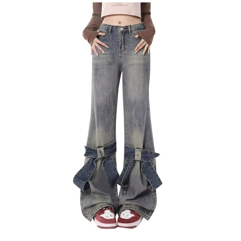 Street Patchwork Pocket Boot Cut High Waist Bottoms Street Patchwork Pocket Boot Cut High Waist Bottoms