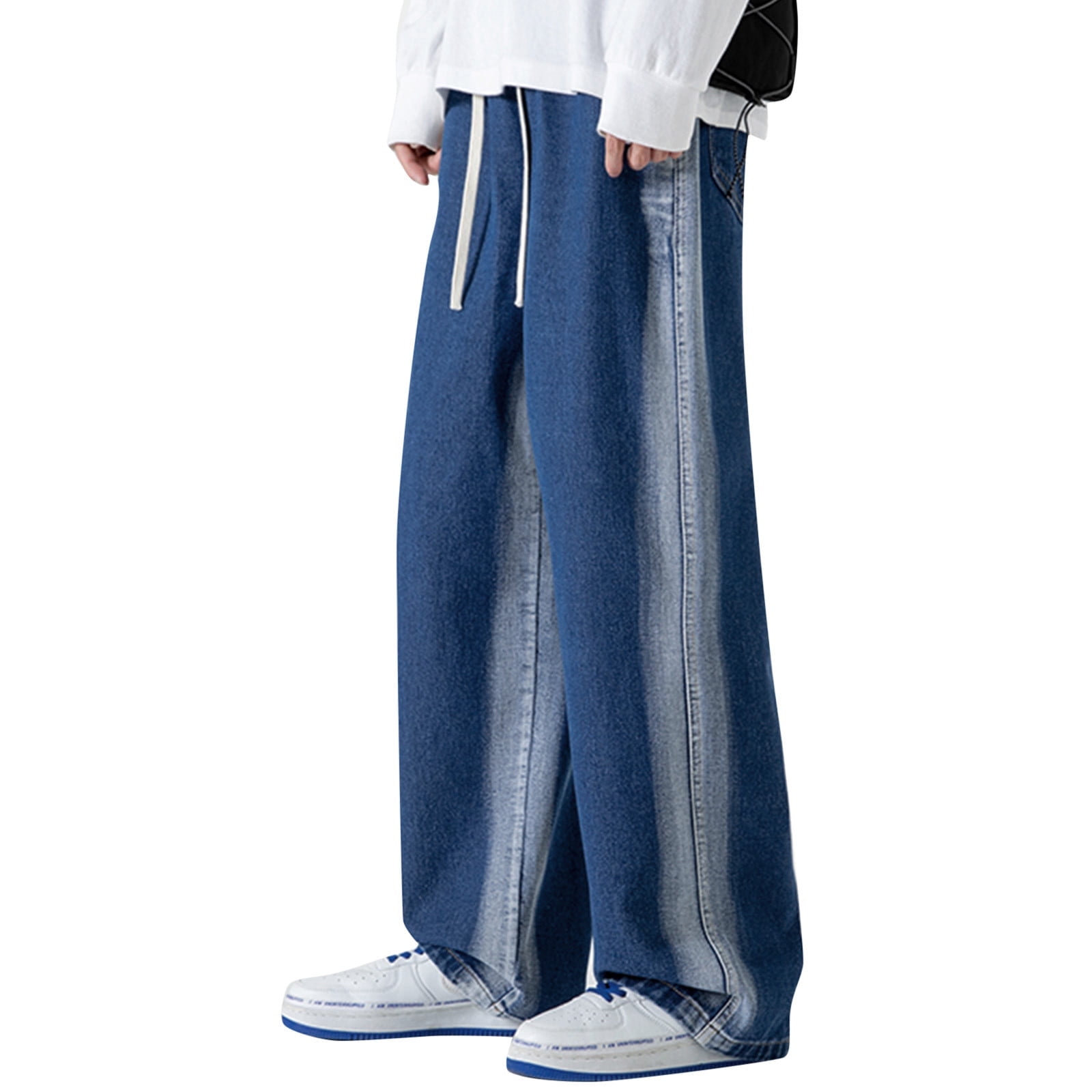 Aelfric Eden Men's Ripped Wide Leg Jeans - Vintage Y2K Baggy Denim Pants, Unisex Streetwear