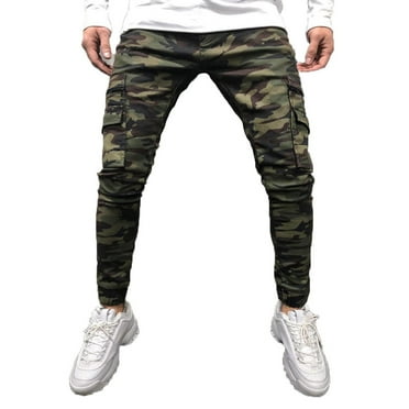 GHSOHS Jeans for Men Sweatpants Cargo Pants Mens Jeans Baggy Jeans Fashion Mens Sport Jogging Cargo Pocket Camouflage Pant Casual Loose Jeans Pant Regular Fit Ripped Jean Denim Pants Work Pants,L
