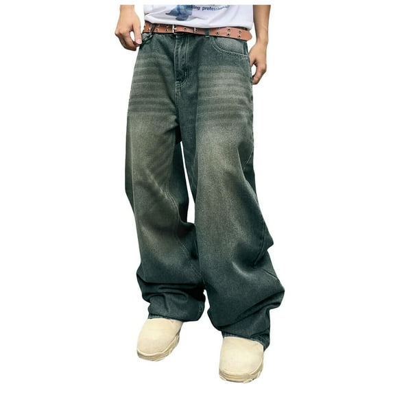 GHSOHS Jeans for Men Sweatpants Cargo Pants Mens Jeans Low Rise Baggy Jeans Mens Baggy Jeans Vintage Distressed Ripped Loose Fit Skateboard Denim Pants Y2k Hop Skater Pants Wide Leg Jeans Men ,S