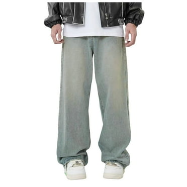 GHSOHS Jeans for Men Sweatpants Cargo Pants Mens Jeans Regular Fit Mens Baggy Jeans Vintage Distressed Ripped Loose Fit Skateboard Denim Pants Y2k Hop Skater Pants Wide Leg Jeans Mens Boot Cut,S
