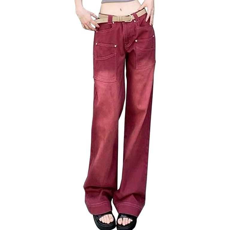 GHSOHS Jeans for Women Baggy Jeans Red Denim Pants Womens GHSOHS Jeans for Women Baggy Jeans Red Denim Pants Womens