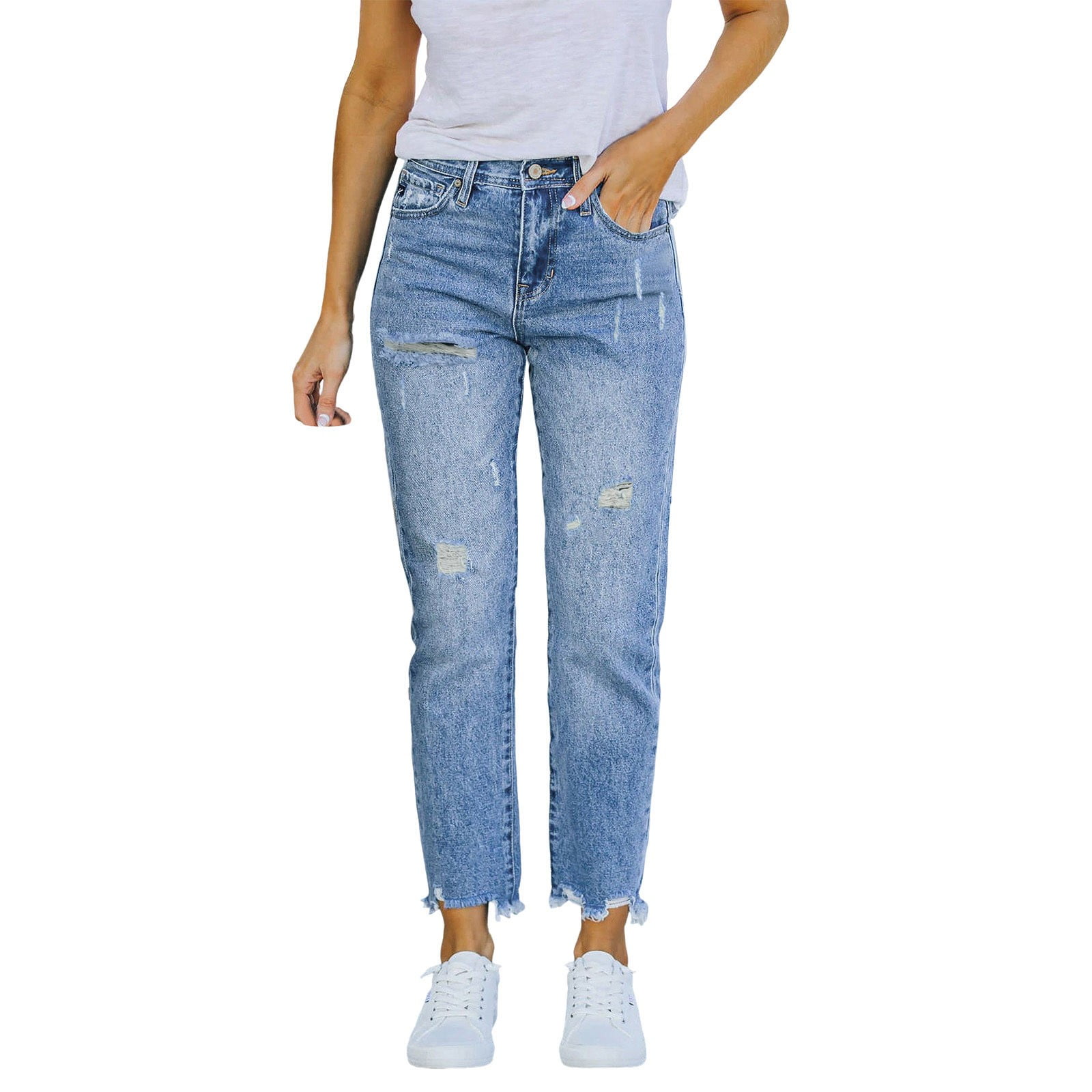 Wide-leg cutoff-bottoms jeans for women