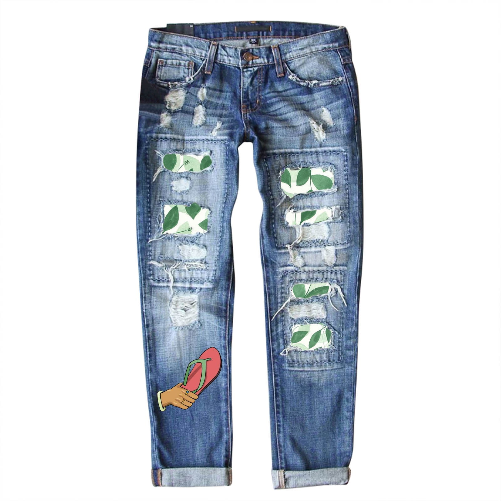 FZ Women's Ripped Frayed  Wide Leg Denim Pants